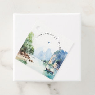 Étiquettes Cadeau Aquarelle douce Côte Thaïlande Mariage marin