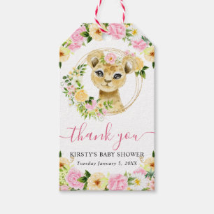 Étiquettes-cadeau Aquarelle Douce Fête de Bébé Fleur Lion Jungle
