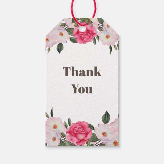 Étiquettes-cadeau Aquarelle Doux rose blanc Roses Merci (Devant)