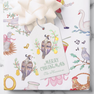 Étiquettes-cadeau Aquarelle Douze Jours de Noël Personnalisé