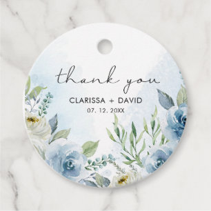 Étiquettes Cadeau Aquarelle Dusty Blue Flowers Wedding Favor Tags