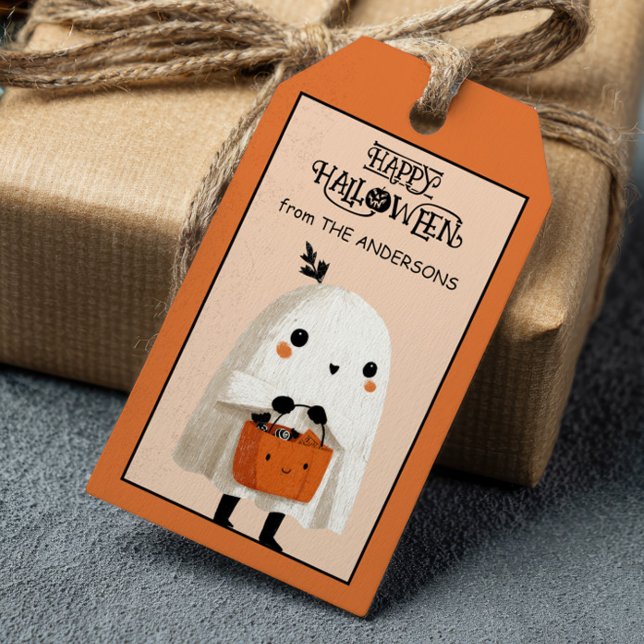 Étiquettes-cadeau Aquarelle éffrayante Ghost Happy Halloween (Créateur téléchargé)
