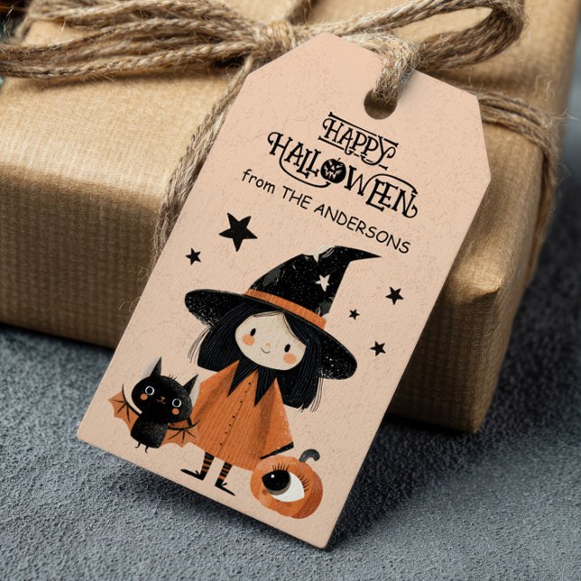 Étiquettes-cadeau Aquarelle éffrayante mignonne sorcière Halloween h (Créateur téléchargé)