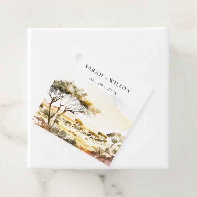 Étiquettes Cadeau Aquarelle en terre bouillie Mariage paysager afric (En situation)