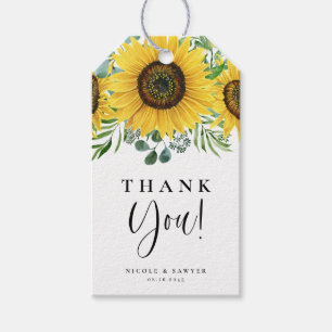 Étiquettes-cadeau Aquarelle Eucalyptus et Merci de tournesol
