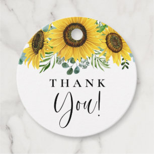 Étiquettes Cadeau Aquarelle Eucalyptus et Tournesols Merci