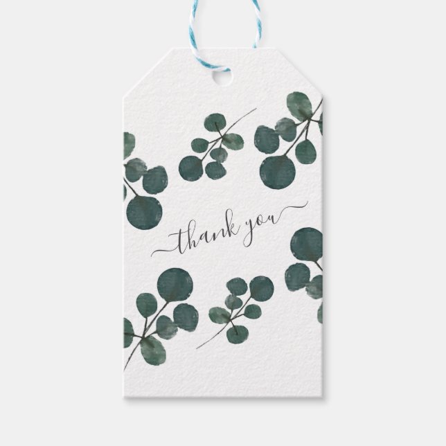 Étiquettes-cadeau Aquarelle Eucalyptus Merci vert (Devant)