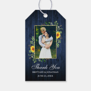 Étiquettes-cadeau Aquarelle Eucalyptus Sunflower Blue Wood Mariage