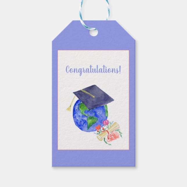 Étiquettes-cadeau Aquarelle Félicitations diplômés (Devant)