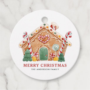 Étiquettes Cadeau Aquarelle Festif pain d'épices Maison Noël