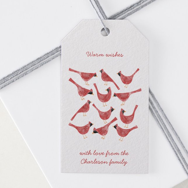 Étiquettes-cadeau Aquarelle Festive Cardinal Bird Personnalisée (Festive Cardinal Bird Watercolor Christmas Holiday personalized gift tag)