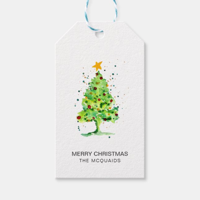 Étiquettes-cadeau Aquarelle Festive de Noël (Devant)