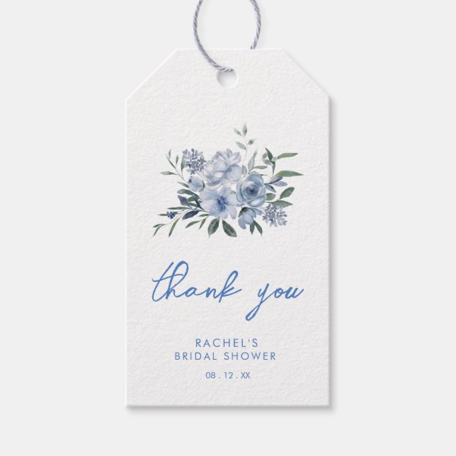 Étiquettes-cadeau Aquarelle Fête des mariées florale bleu foncé (Devant)