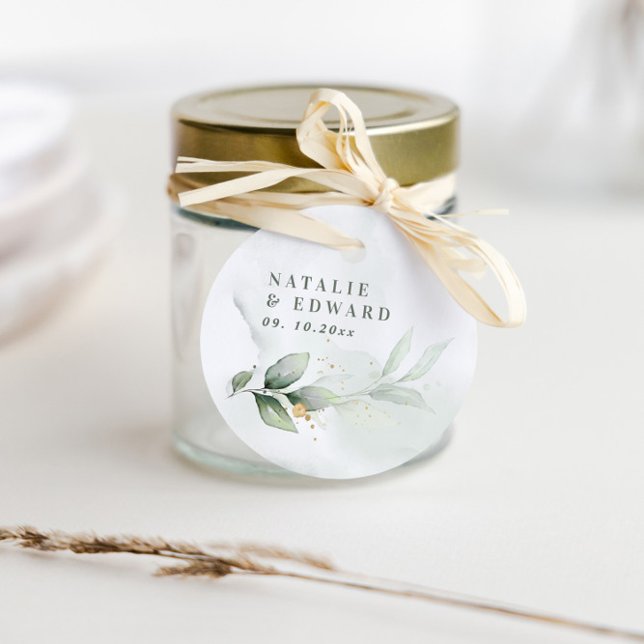 Étiquettes Cadeau Aquarelle feuillage mariage eucalyptus élégant (Créateur téléchargé)