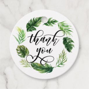 Étiquettes Cadeau Aquarelle Feuilles tropicaux Merci de couronne