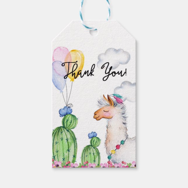 Étiquettes-cadeau Aquarelle Fiesta Llama Merci (Devant)