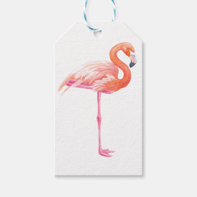 Étiquettes-cadeau aquarelle Flamant rose (Devant)
