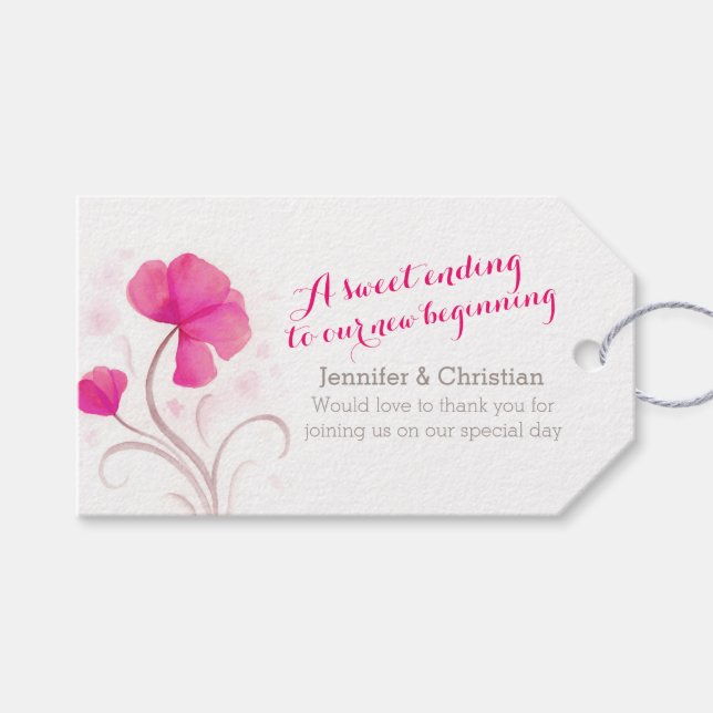 Étiquettes-cadeau Aquarelle fleur sauvage rose mariage bonbons  fave (Devant (Horizontal))