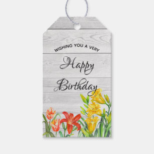 Étiquettes-cadeau Aquarelle Fleurs d'été Joyeux anniversaire