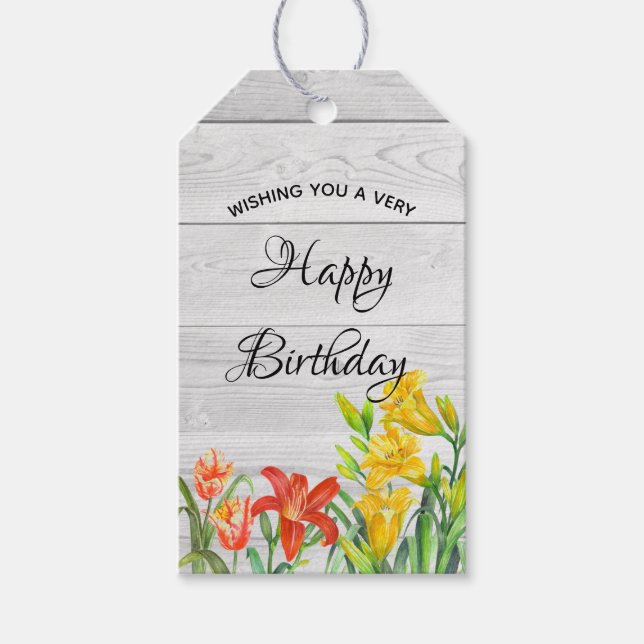 Étiquettes-cadeau Aquarelle Fleurs d'été Joyeux anniversaire (Devant)