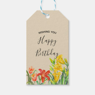 Étiquettes-cadeau Aquarelle Fleurs d'été Joyeux anniversaire
