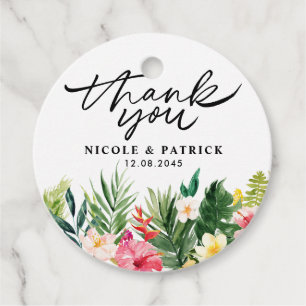 Étiquettes Cadeau Aquarelle Fleurs tropicales Merci Mariage