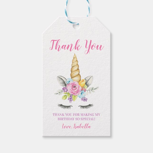 Étiquettes-cadeau Aquarelle Floral Unicorne Anniversaire (Devant)