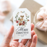 Aquarelle Florale avec chien Joyeux Noël