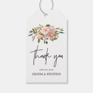 Étiquettes-cadeau Aquarelle florale Blush et Merci Rose or