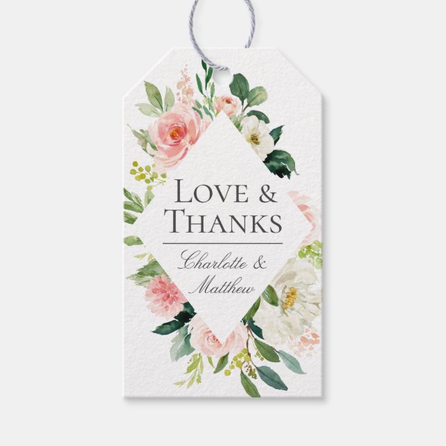 Étiquettes-cadeau Aquarelle florale Blush Merci Favoriser (Devant)