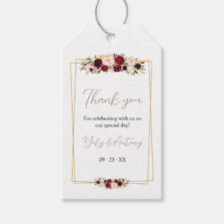 Étiquettes-cadeau Aquarelle Florale Bordeaux Luxe Raffinée