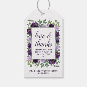 Étiquettes-cadeau Aquarelle florale d'argent violet Mariage Faveur T