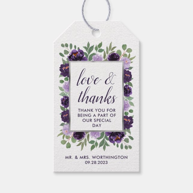 Étiquettes-cadeau Aquarelle florale d'argent violet Mariage Faveur T (Devant)