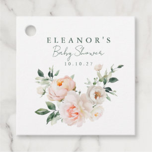 Étiquettes Cadeau Aquarelle florale de pivoine blanche Baby shower r