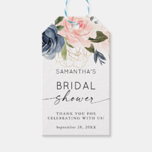 Étiquettes-cadeau Aquarelle florale Fête des mariées bleu marine ros