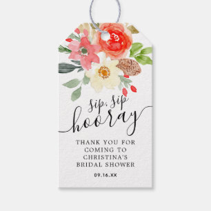 Étiquettes-cadeau Aquarelle Florale Sip Sip Hooray Fête des mariées