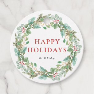 Étiquettes Cadeau Aquarelle Folio de Noël & Wreath Holly