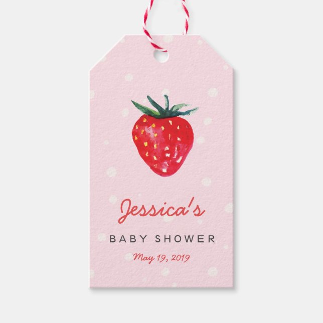 Étiquettes-cadeau Aquarelle fraise Baby shower personnalisé (Devant)