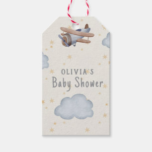 Étiquettes-cadeau Aquarelle Grise Et Beige Baby shower