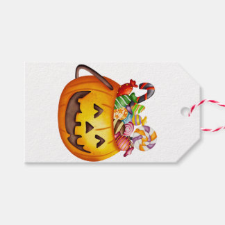 Étiquettes-cadeau Aquarelle Halloween Citrouille avec bonbons