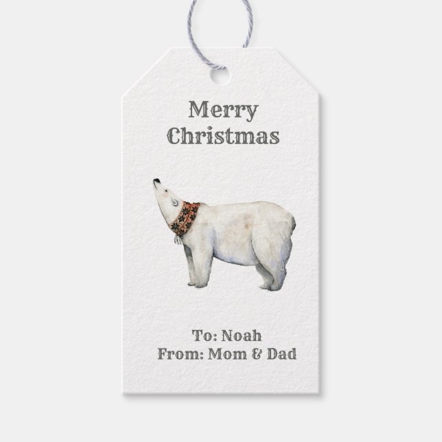 Étiquettes-cadeau Aquarelle hiver noël ours polaire Balise cadeau (Devant)