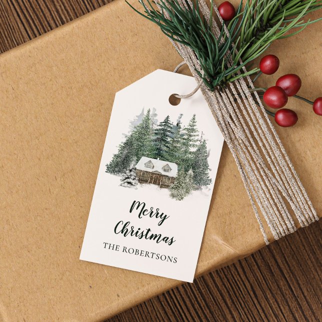 Étiquettes-cadeau Aquarelle hiver Woodland Accueil Joyeux Noël (Créateur téléchargé)