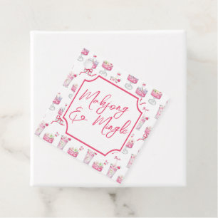 Étiquettes Cadeau Aquarelle Hot Pink Mahjong Cocktails