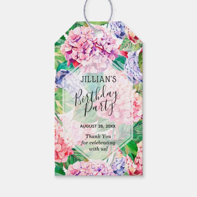 Étiquettes-cadeau Aquarelle Hydrangeas Fête des mariées florale (Devant)
