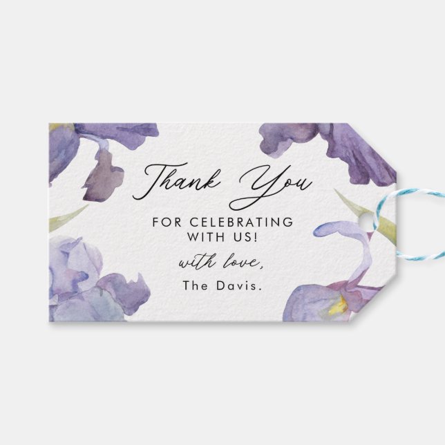 Étiquettes-cadeau Aquarelle Iris Floral Jardin Ressort Merci (Devant (Horizontal))
