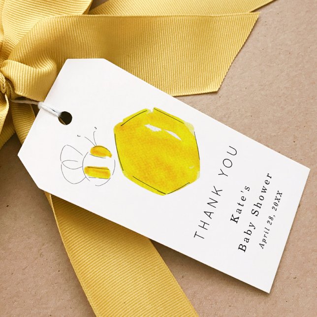 Étiquettes-cadeau Aquarelle jaune Bumble Bee Baby shower Balises cad (Créateur téléchargé)