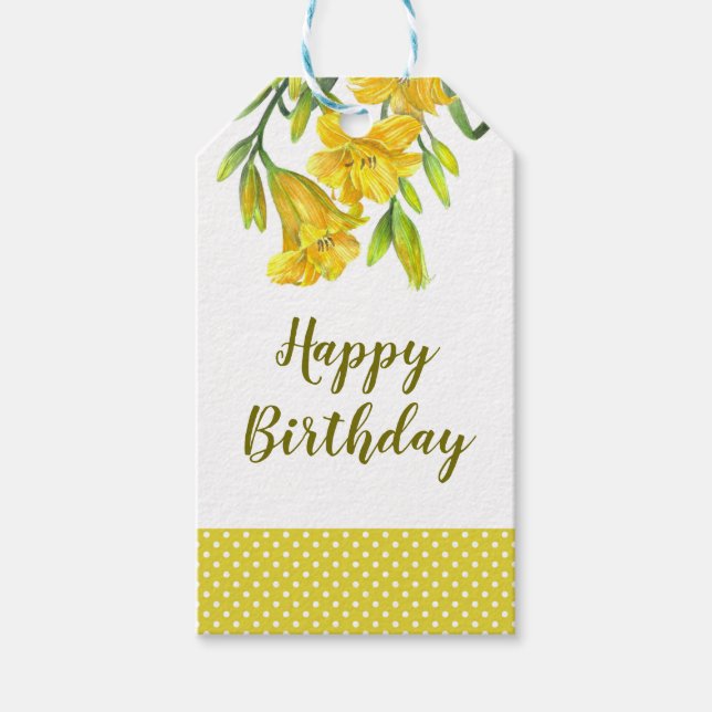 Étiquettes-cadeau Aquarelle Jaune Jaune Lys peinture florale (Devant)