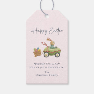 Étiquettes-cadeau Aquarelle Jolie Lapin, Rose Joyeux Pâques