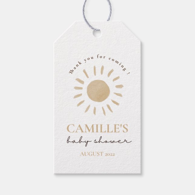Étiquettes-cadeau Aquarelle Joyeux Baby shower de Merci solaire Jaun (Devant)