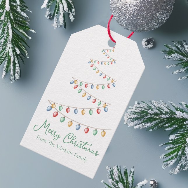 Étiquettes-cadeau Aquarelle Joyeux feu de Noël Arbre moderne (Créateur téléchargé)